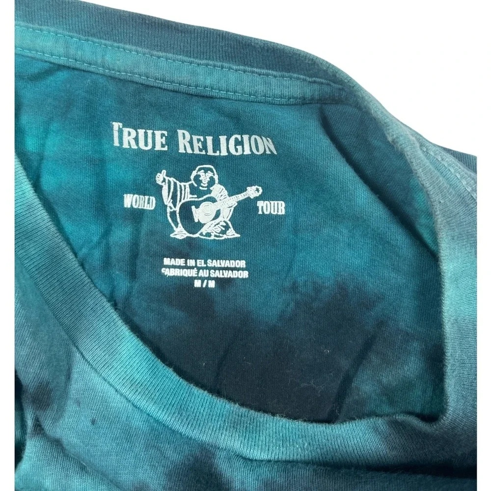 True Religion Teal Tie Dye T-Shirt Buddha Graphic Logo‎ Mens Medium